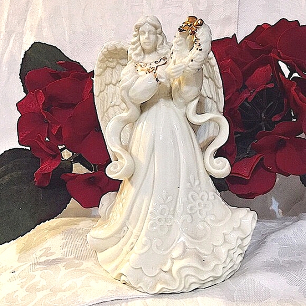 Vintage Ivory Gold Glazed Ceramic Christmas Angel